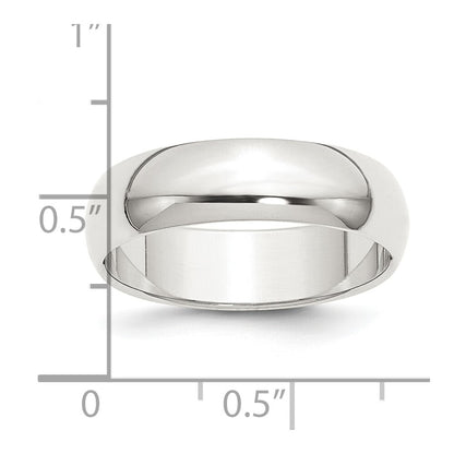 Sterling Silver Rhodium-plated 6mm Half-Round Band Ring