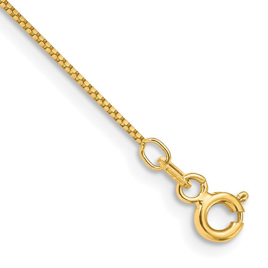 14k Yellow Gold 10 inch .7mm Box with Spring Ring Clasp Anklet