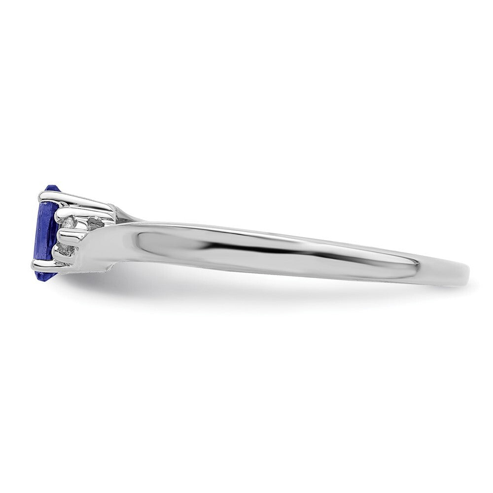 Sterling Silver Rhodium DiamonDiamond-Cutreated Blue Sapphire Birthstone Ring