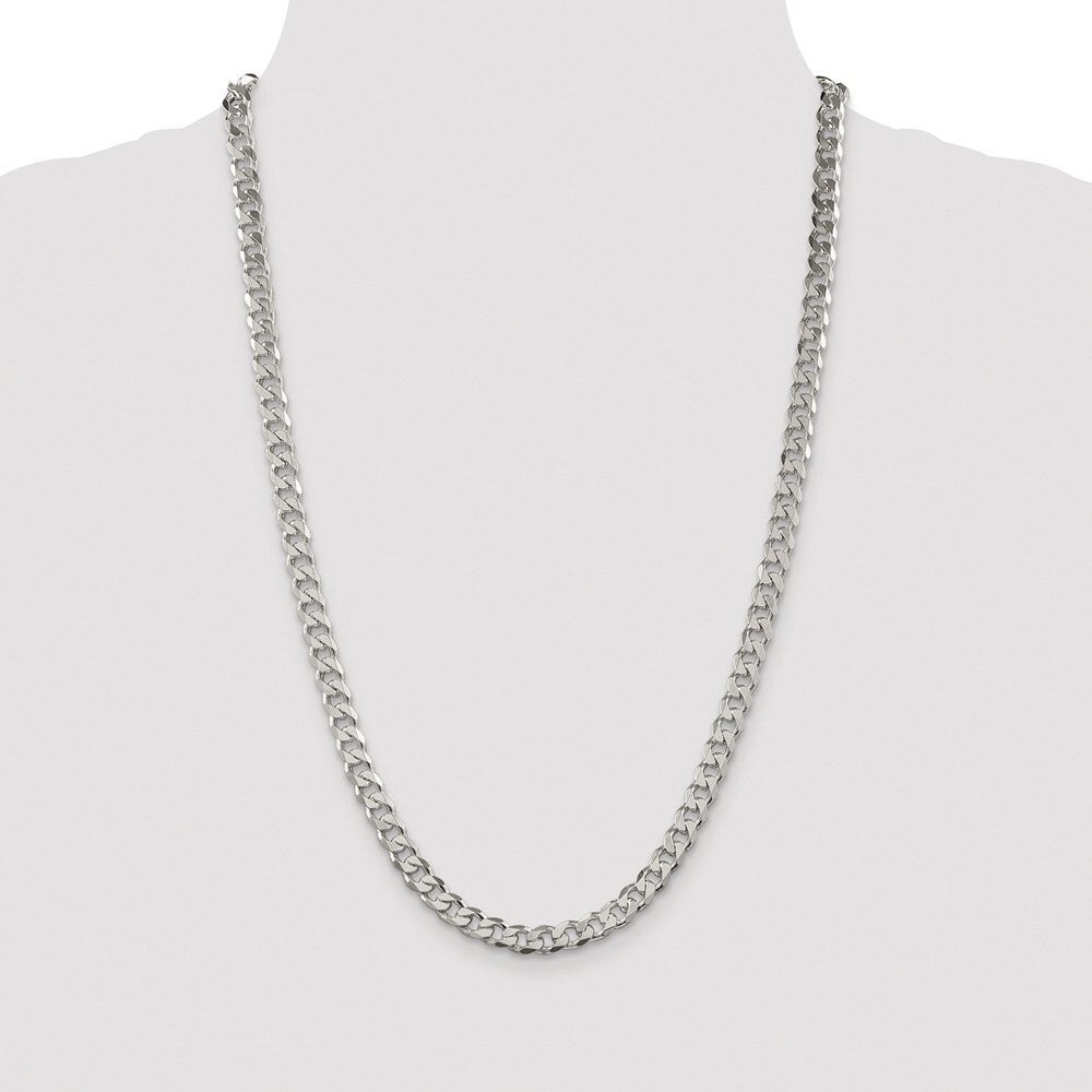 Sterling Silver Rhodium-plated 7mm Pav� Curb Chain