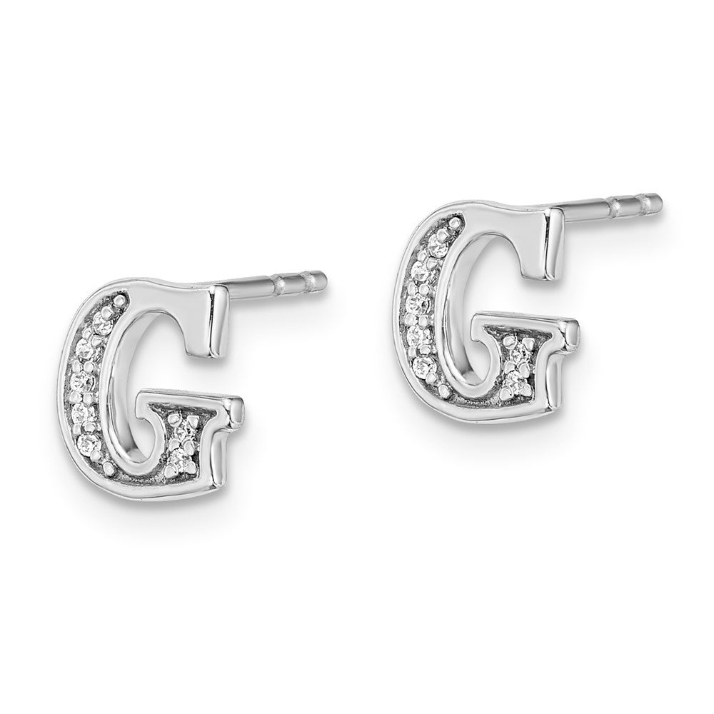 14k White Gold Diamond Initial G Earrings