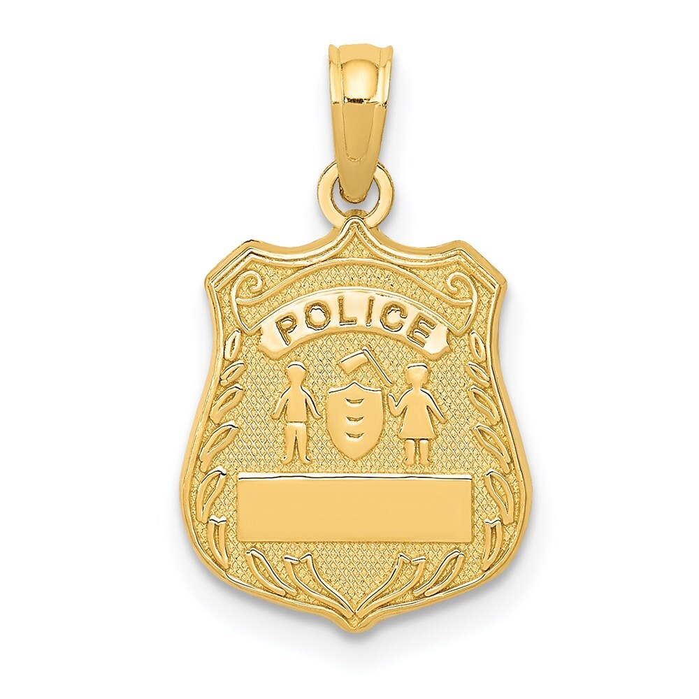14k Yellow Gold POLICE Badge Pendant for Women