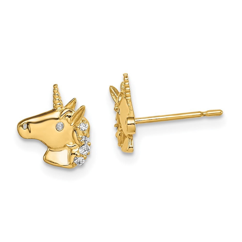 14k Yellow Gold Unicorn CZ Stud Earrings