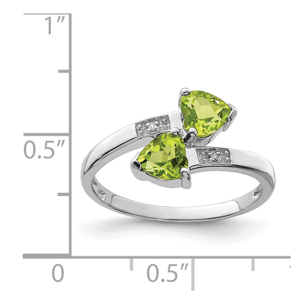 Sterling Silver Rhodium Peridot & Diamond Heart Ring Size 7