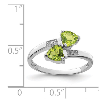 Sterling Silver Rhodium Peridot & Diamond Heart Ring Size 7