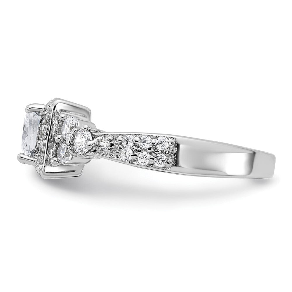 Sterling Silver Rhodium-plated Square Cubic Zirconia Ring Size 7