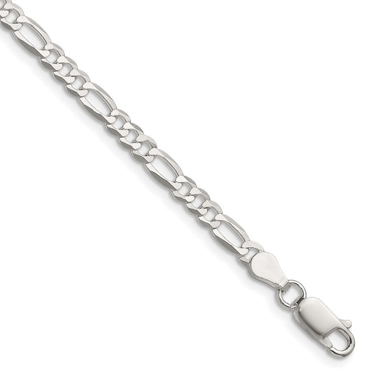 Sterling Silver 4.0mm Lightweight Flat Figaro Chain Necklace