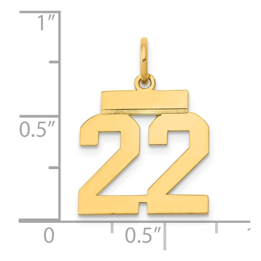 14k Yellow Gold Small Polished Number 22 Charm Pendant for Women