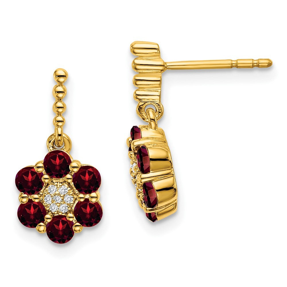 14k Yellow Gold Garnet and Diamond Earrings