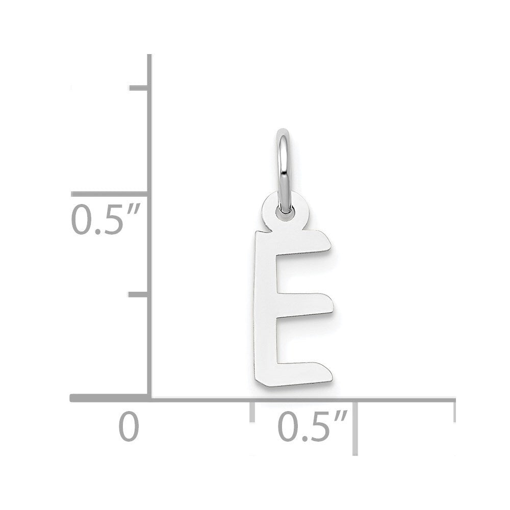 14k White Gold Small Slanted Block Letter E Initial Charm Pendant for Women