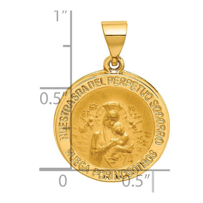 14k Yellow Gold Hollow Polished/Satin Spanish Perpetuo Socorro Medal