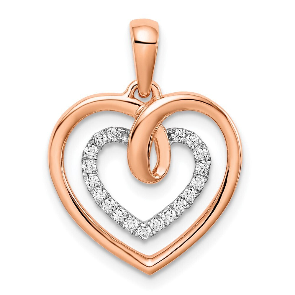 14k Two-tone Gold White and Rose Heart Diamond Pendant for Women