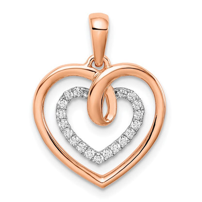 14k Two-tone Gold White and Rose Heart Diamond Pendant for Women