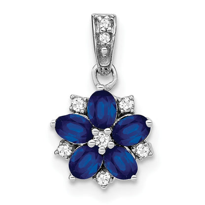 14k White Gold Sapphire and Diamond Floral Pendant