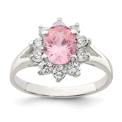 Sterling Silver Pink Oval Cubic Zirconia Cluster Ring Size 7