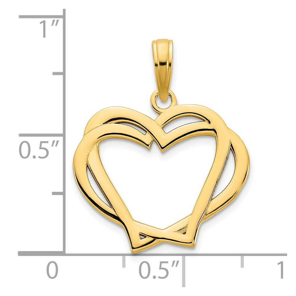 14k Yellow Gold Heart in a Heart Pendant for Women