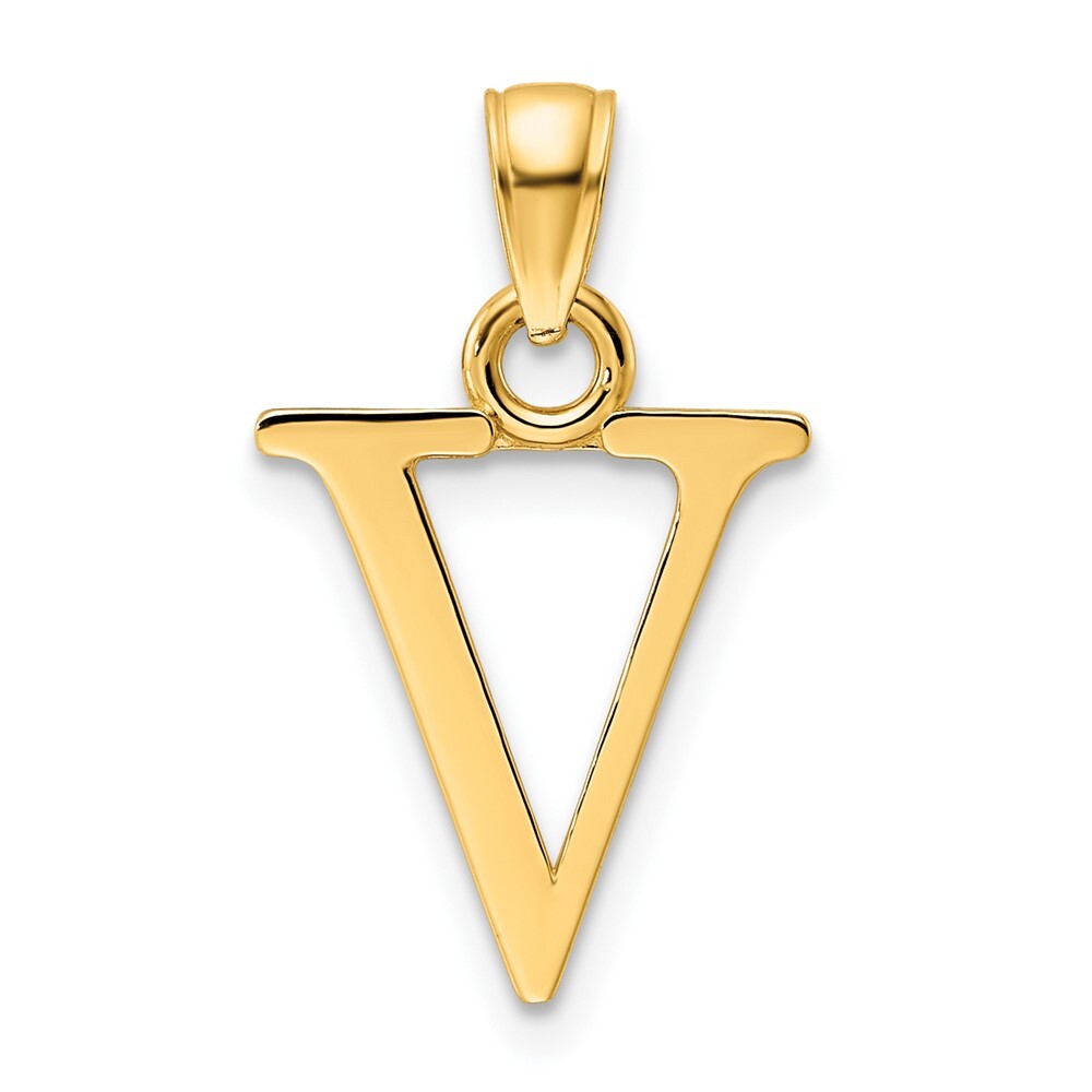 14k Yellow Gold Polished Letter V Pendant for Women