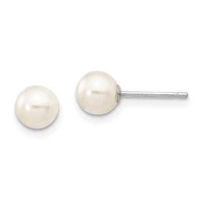 14k White Gold 5-6mm White Round Freshwater Cultured Pearl Stud Earrings