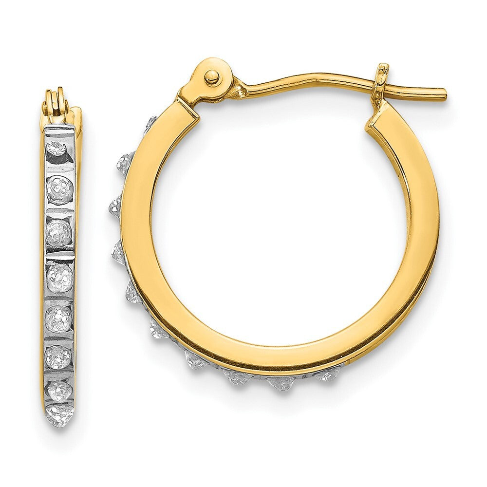 14k Yellow Gold Diamond Fascination Small Hinged Hoop Earrings Gift for Women