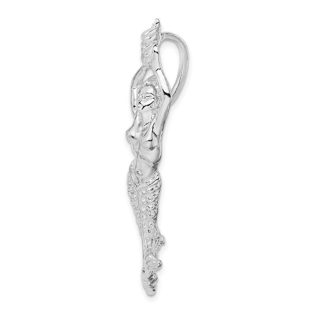 Sterling Silver Rhodium-Plated Polished Large Mermaid with Shell Slide