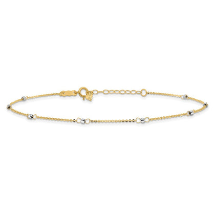 14k Two-tone Cable Chain Mirror Beads 8-Station 10" Anklet