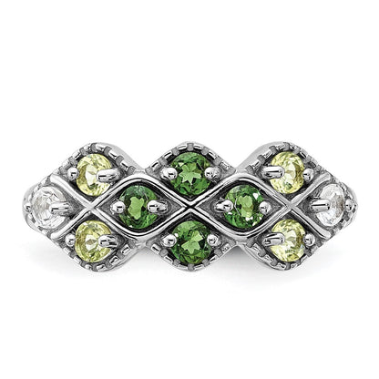 Sterling Silver Rhodium Chrome Diopside Peridot and White Topaz Ring Size 6