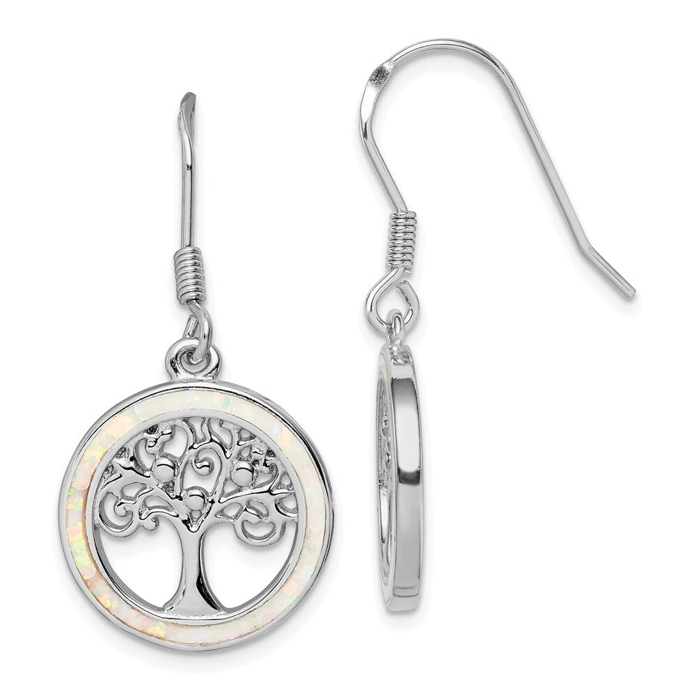 Sterling Silver Rhod-plated Creat Opal Circle Tree Dangle Earrings