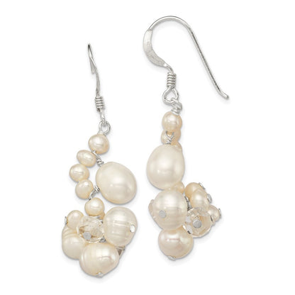Sterling Silver Freshwater Cultured Pearl & Crystal Cluster Dangle Earrings