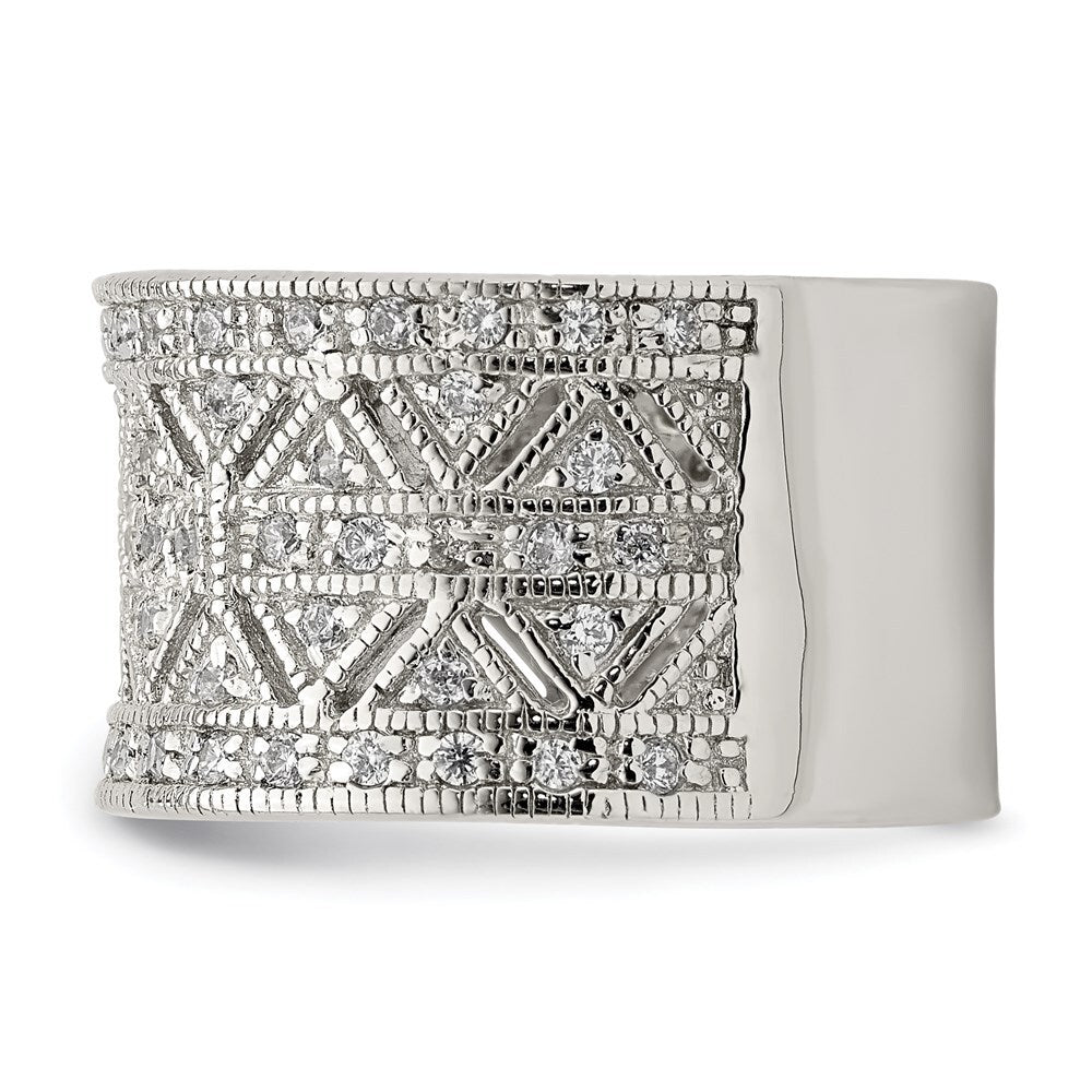 Sterling Silver Rhodium-plated Polished Cubic Zirconia Vintage Ring Size 8