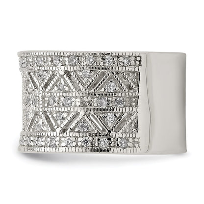 Sterling Silver Rhodium-plated Polished Cubic Zirconia Vintage Ring Size 8