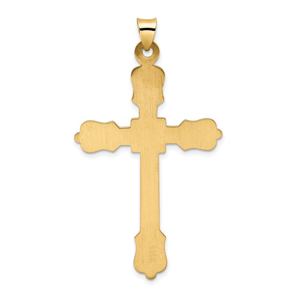 14k Yellow Gold Polished Diamond Pattern Hollow Cross Pendant for Women