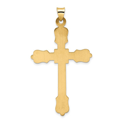 14k Yellow Gold Polished Diamond Pattern Hollow Cross Pendant for Women
