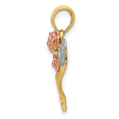14k Two-tone Gold and White Rhodium Polished Flower Heart Pendant