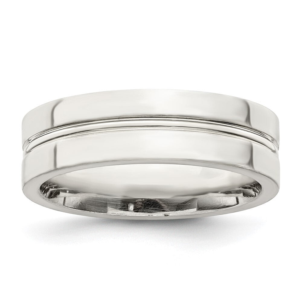 Sterling Silver 6mm Polished Flat Grooved Center Fancy Band Size 10