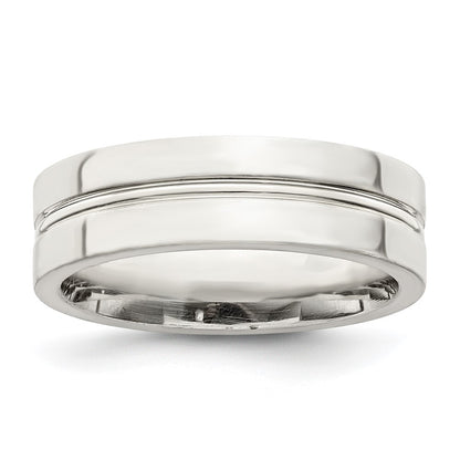 Sterling Silver 6mm Polished Flat Grooved Center Fancy Band Size 10
