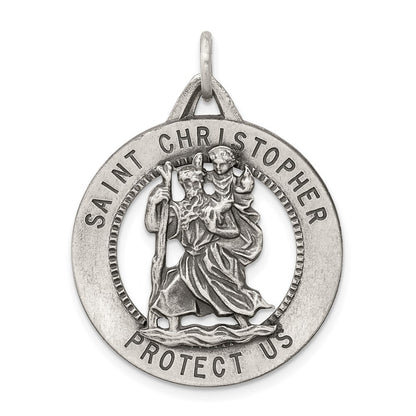 Sterling Silver Antiqued St. Christopher Medal Pendant