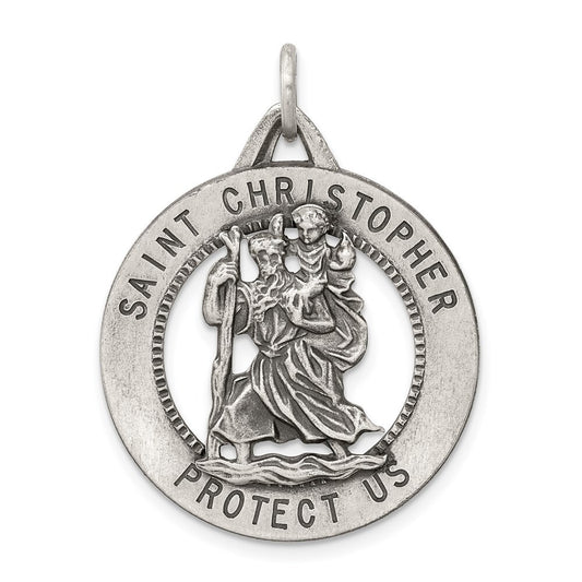Sterling Silver Antiqued St. Christopher Medal Pendant