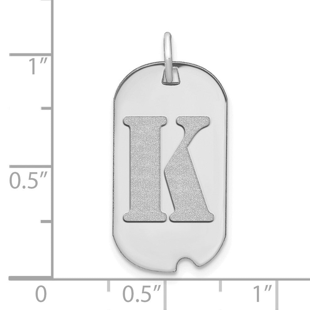 14k White Gold Polished Letter K Initial Dog Tag Pendant for Women