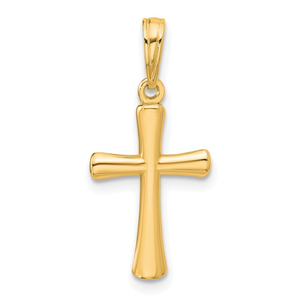 14k Yellow Gold Polished Beveled Cross  Round Tips Charm Pendant for Women