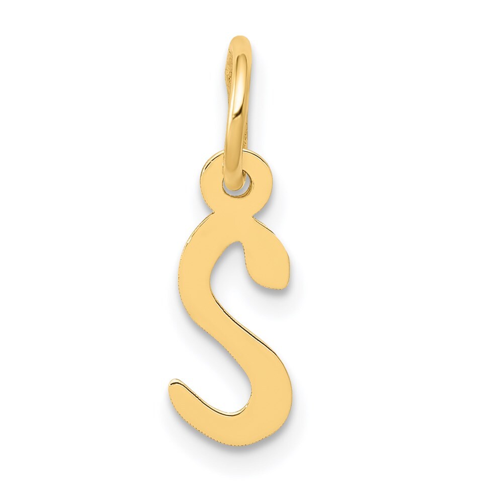 14k Yellow Gold Small Slanted Block Letter S Initial Charm Pendant for Women