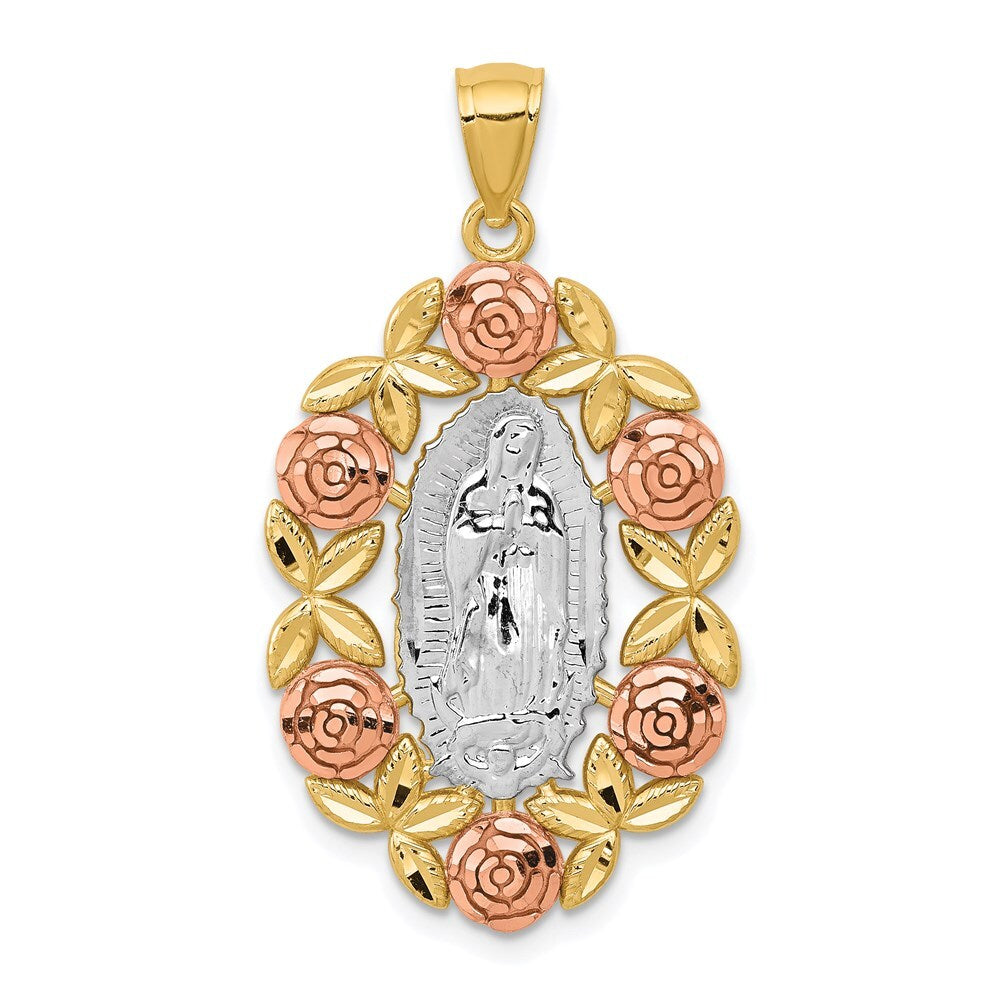 14k Two-tone Gold White Rhodium Lady Of Guadalupe Pendant for Women