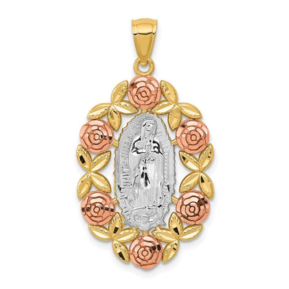 14k Two-tone Gold White Rhodium Lady Of Guadalupe Pendant for Women