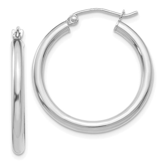 14K White Gold Polished 2.5mm Lightweight Tube Hoop Earrings Gift for Women