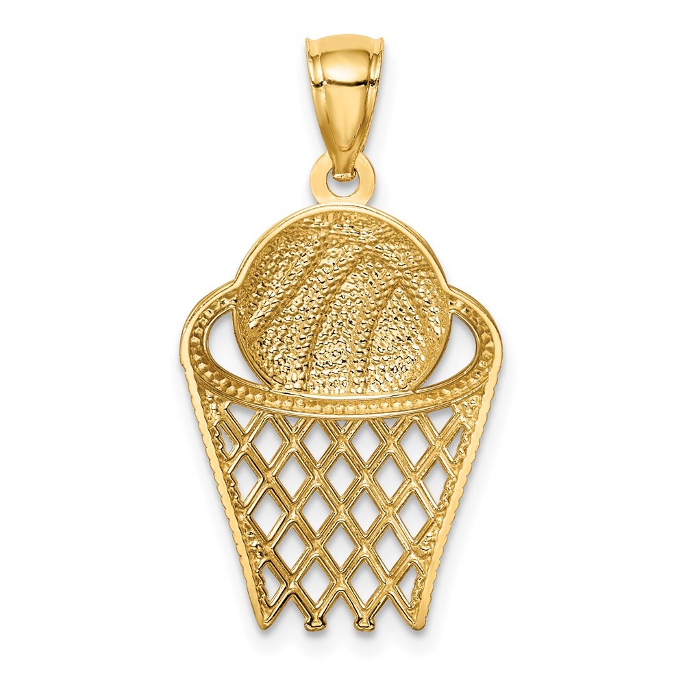 14k Yellow Gold Basketball in Hoop Pendant for Women