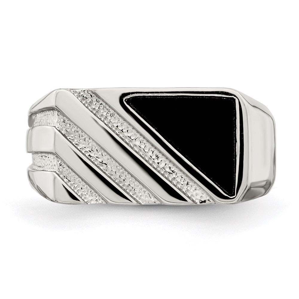 Sterling Silver Rhodium-plated Men's Onyx Ring Size 9