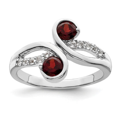 Sterling Silver Rhod-plated .8t.w. Garnet & White Topaz Swirl Ring Size 8