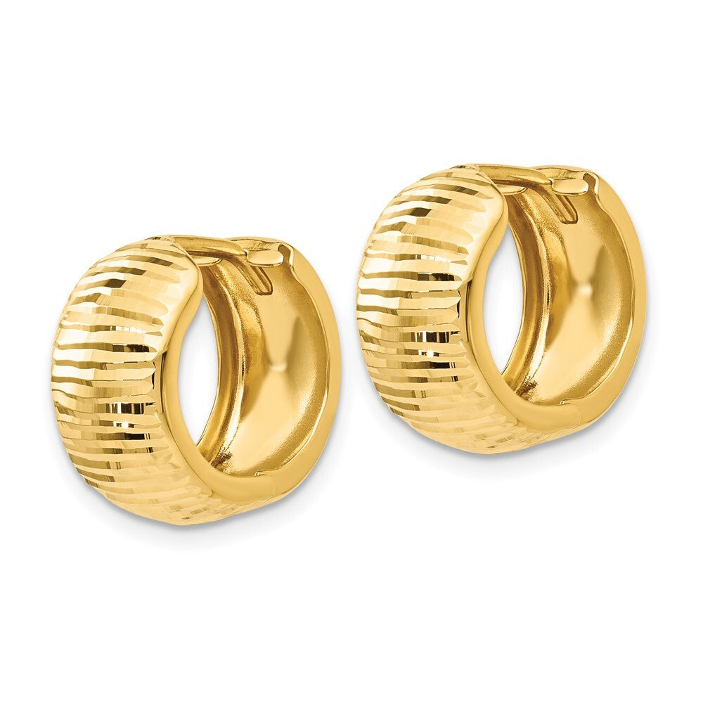 14k Yellow Gold Gold Textured and Polished Hinged Hoop Earrings Gift for Women