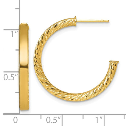 14k Yellow Gold Polished and Diamond-cut 3.00 x 25mm Tube C-Hoop Earrings
