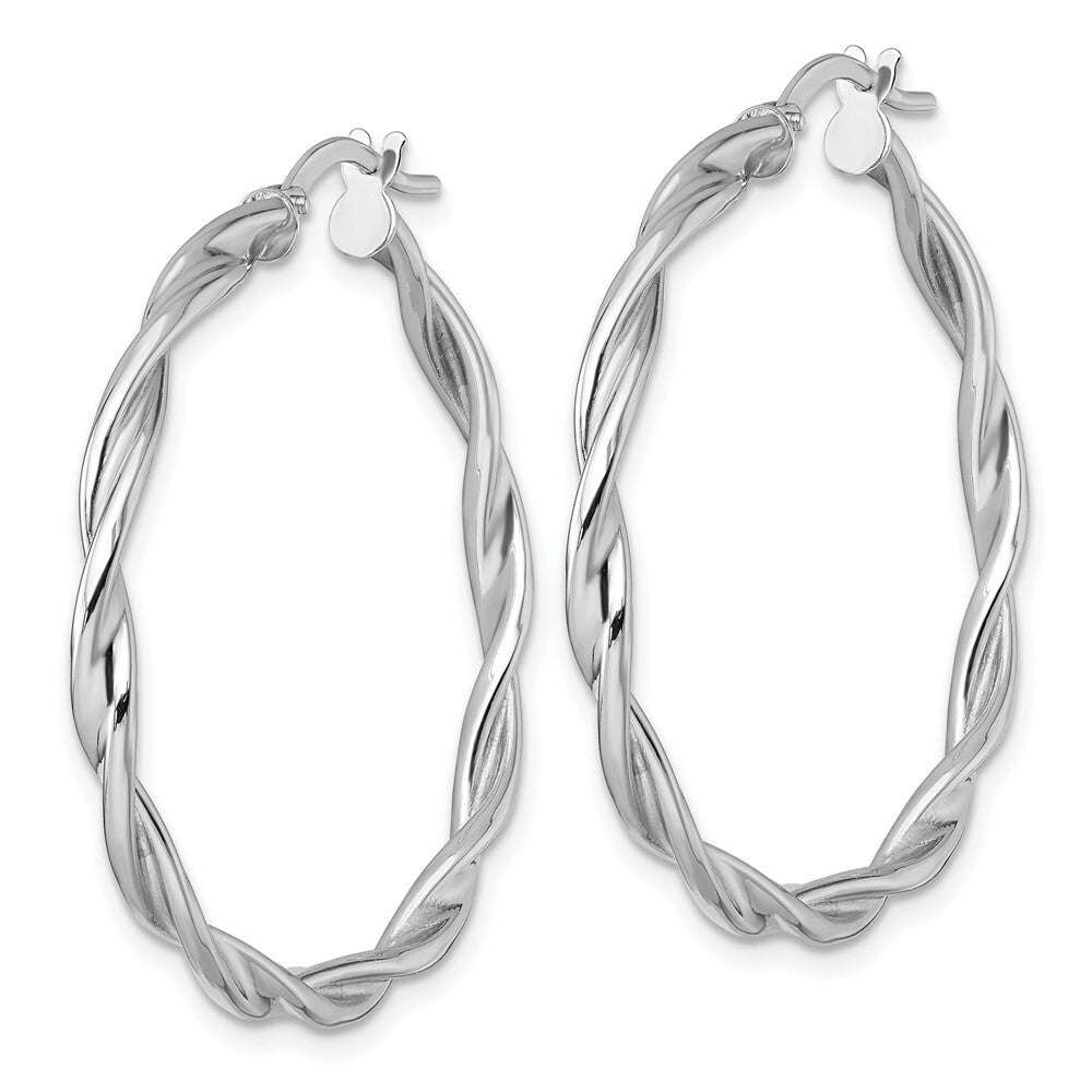 14k White Gold Polished Twist Hoop Earrings Gift for Women