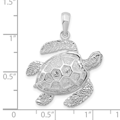 Sterling Silver Rhodium-Plated Polished 3D Large Sea Turtle Pendant